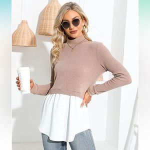 Mixed Media Layered Cropped Sweater Over Attached Blouse. Size S. NWOT